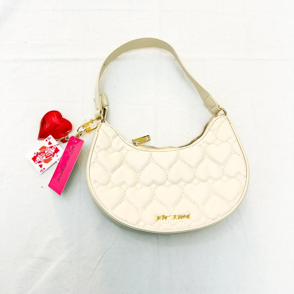 Betsey Johnson Quilted Faux Leather Satchel Off White NWT $98
